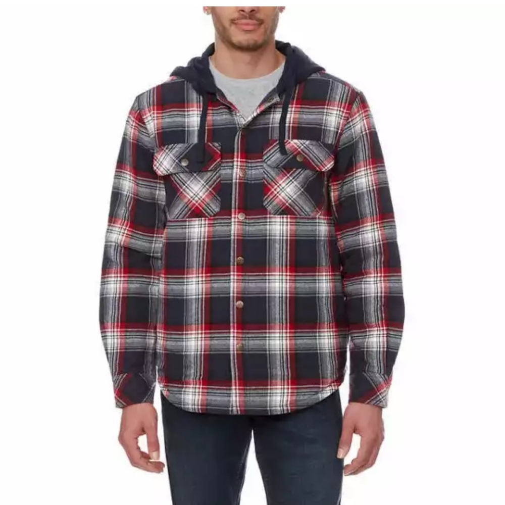 Legendary Outfitters Men's Cotton Flannel Hooded Shirt Jacket, Red, Size L